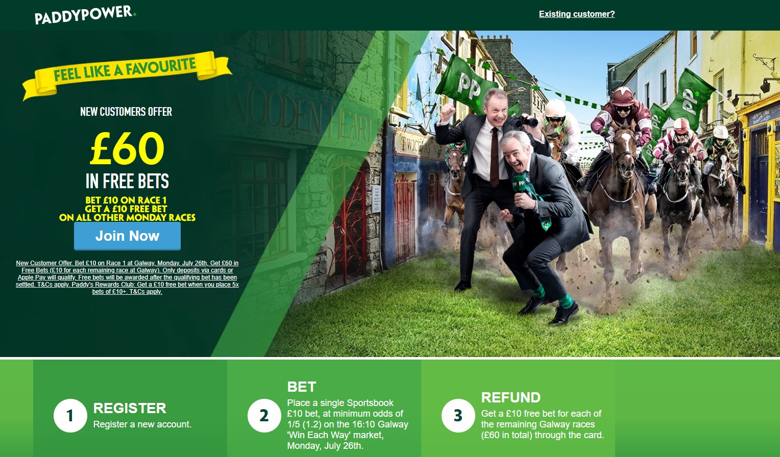 Galway Festival Offer Bet £10 get £60 on day one at Galway with Paddy